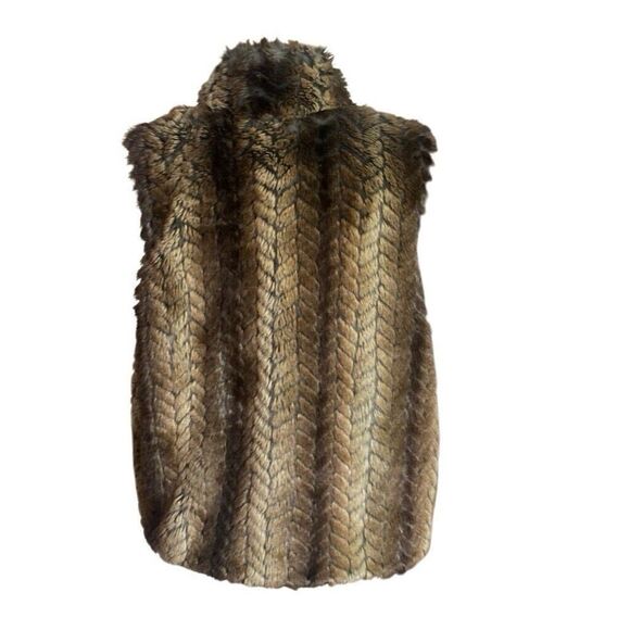 Ecote Faux Fur Vest Brown Tan Super Soft Lined With Pockets Size Large - Picture 2 of 5